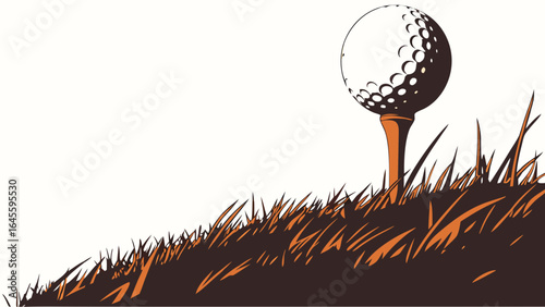 Golf Ball on Tee in Grassy Landscape.