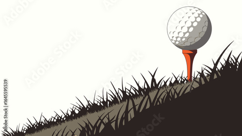 Golf Ball on Tee in Grassy Terrain.