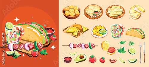 Hand Drawn Flat Icons Collection of Authentic Latin Cuisine