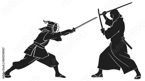 Kendo Fighters in Action Traditional Japanese Martial Arts Duel.
