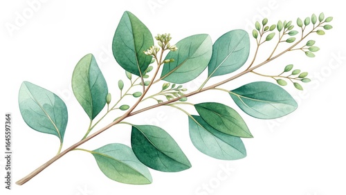 Watercolor Eucalyptus Branch Botanical Illustration, Green Leaves, Floral Design, Spring Concept, Nature, Greenery Eucalyptus, Botanical Illustration