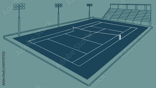 Outdoor Tennis Court with Stadium Seating.