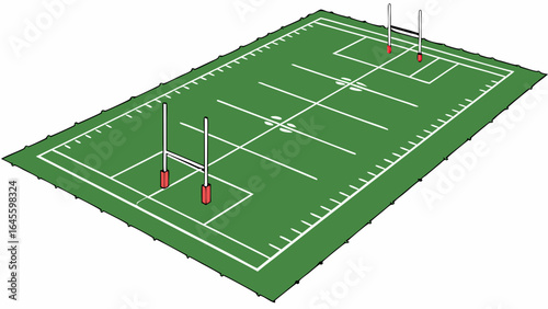 Rugby Field with Goalposts and Markers.