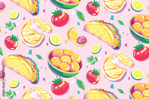 Flat Hand Drawn Delicious Street Food from Latin American Countries Pattern