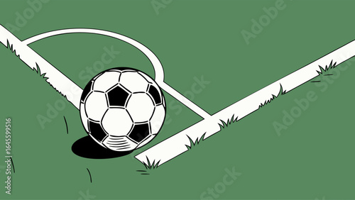 Soccer Ball at Corner Kick Spot on Green Field.
