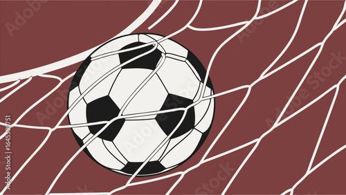 Soccer Ball in Net Black and White Hexagons and Pentagons.
