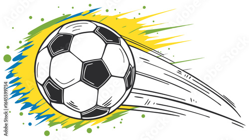 Soccer Ball in Motion with Brazilian Colors.