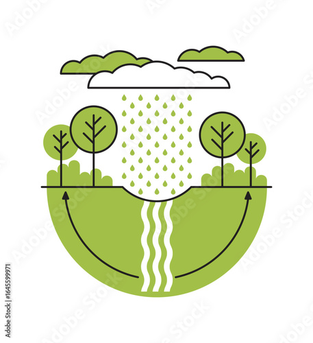 Low-impact development emblem in thin line and green fill