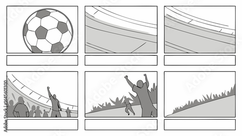 Soccer Storyboard Panels of a Game.