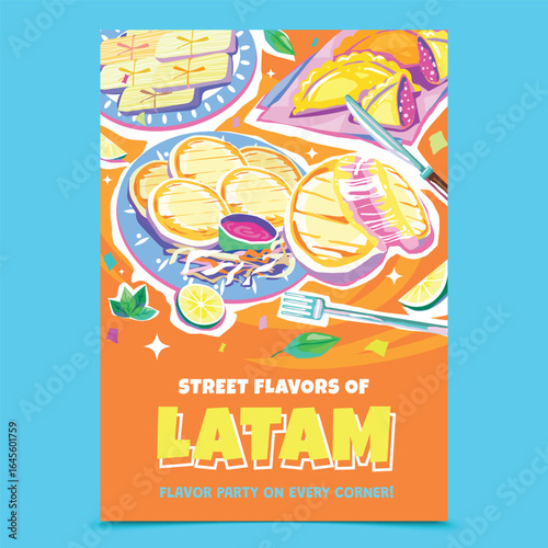 A Colorful Guide to Latin American Street Food Hand Drawn Flat Poster