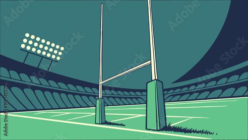 Vector Illustration of Rugby Goalposts in Stadium.