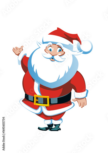 Happy Santa Claus (Father Christmas) with a big white beard and dressed in red and white