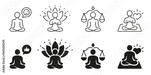 People meditating, in various poses.