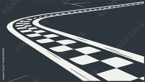 Winding Race Track with Checkered Pattern and Dashed Lines.