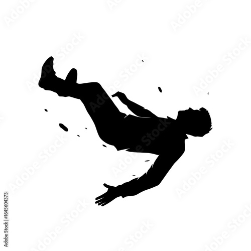 Silhouette of a falling man, symbolizing failure and downfall.
