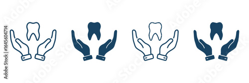 Hands protecting a tooth, dental care.