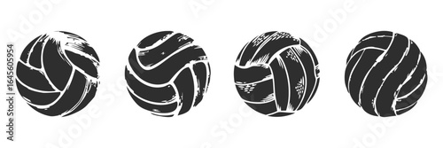 Four stylized volleyball icons.