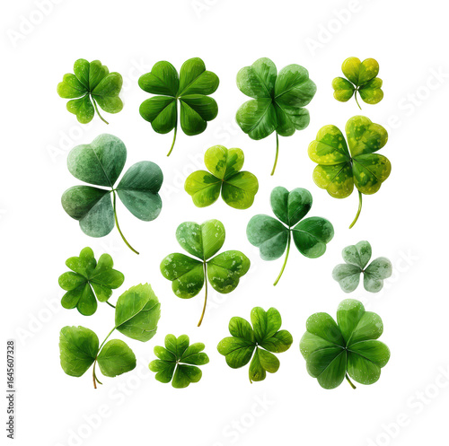 Lush green four-leaf clovers nature botanical