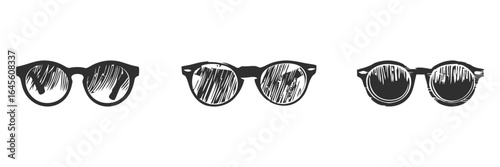 Three pairs of sunglasses, graphic style.