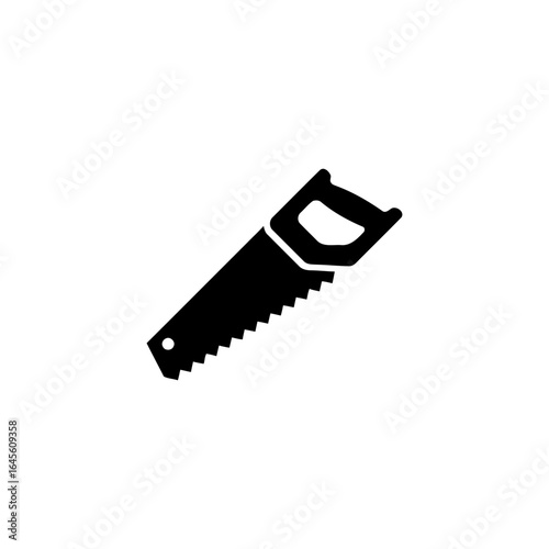 Simple black and white illustration of a hand saw.
