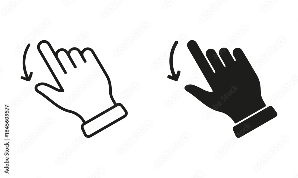 Obraz premium Two hand icons, one light and one dark, showing a swipe gesture. 