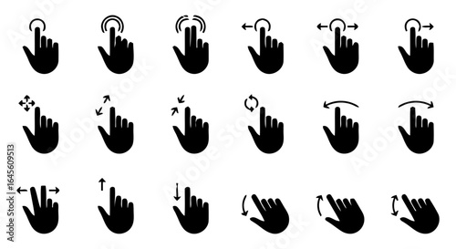 Various hand gestures for touchscreen interaction.
