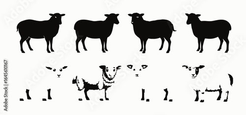 Silhouettes of sheep in various poses.