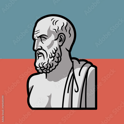 A bust of a man with a beard and draped clothing.