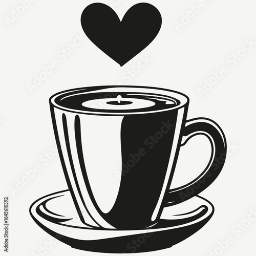 coffee cup with heart sketch illustration vector