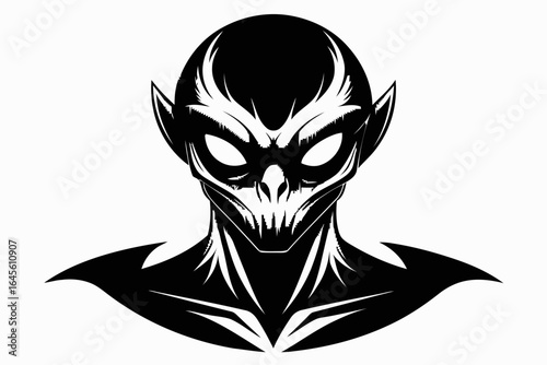 Dark alien head, menacing and otherworldly.
