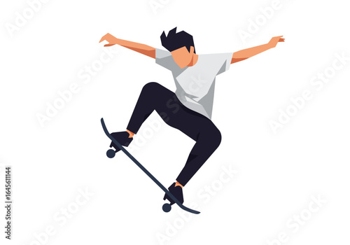 Stylized Skateboarder Performing a Trick with Arms Outstretched