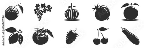 Silhouettes of various fruits and vegetables.