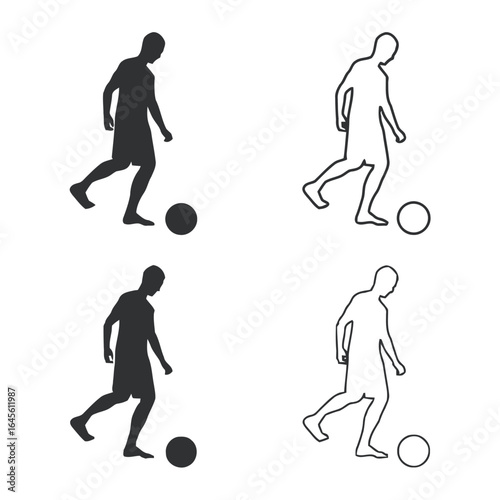 Silhouette of a soccer player dribbling a ball.
