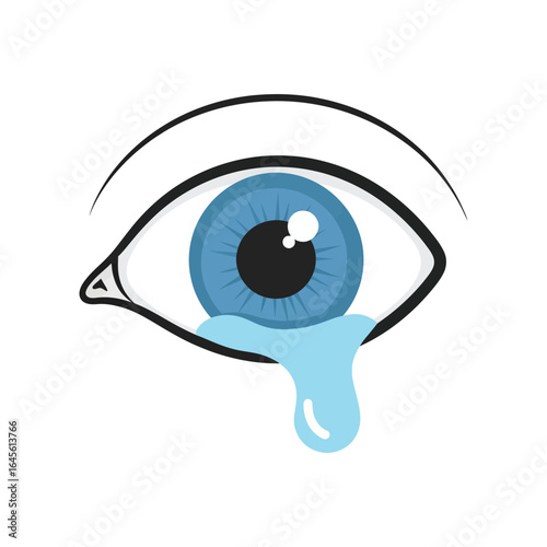 Cartoon eye shedding a teardrop showing sadness or emotional distress.