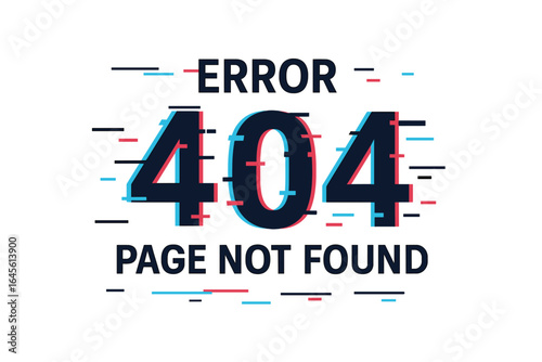 Error 404 page not found. Vector graphic with digital glitch distortion effect. Concept for website error, unavailable page, connection lost. Modern typography for UI, UX design.