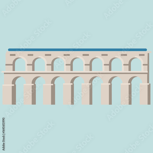 Illustration of an aqueduct structure with arches and a water channel.