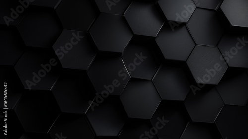 Black hexagon metal background with copy space
