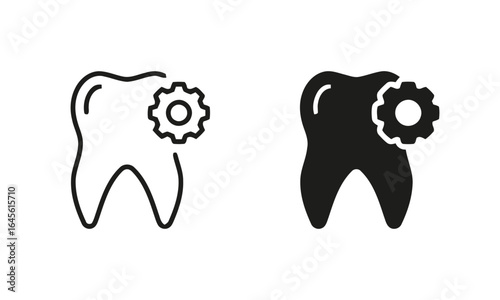 Tooth icons with gears, symbolizing dental maintenance.
