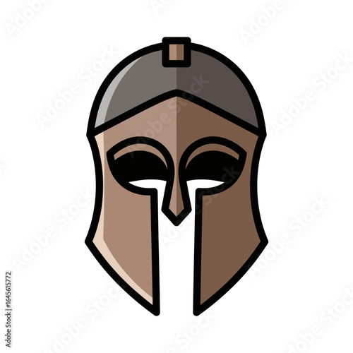 A stylized helmet illustration featuring brown and gray tones with defined lines.