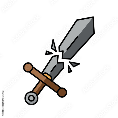 A broken sword with a silver blade and brown handle is depicted.