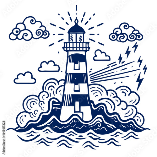 Lighthouse with Ocean Waves and Clouds