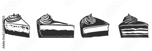 Four slices of cake with whipped cream.