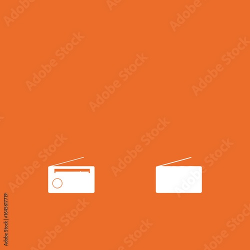 Two white radio icons on an orange background.
