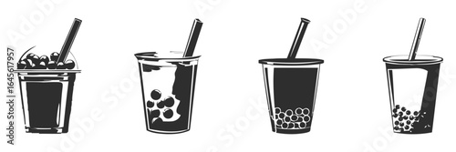 Four cups of bubble tea with straws.