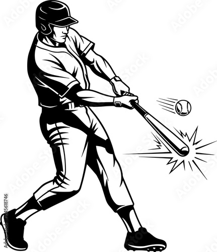 Silhouette of a Baseball Player Hitting a Ball with a Bat