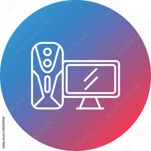 Gaming Pc Line Gradient Circle Background Icon
