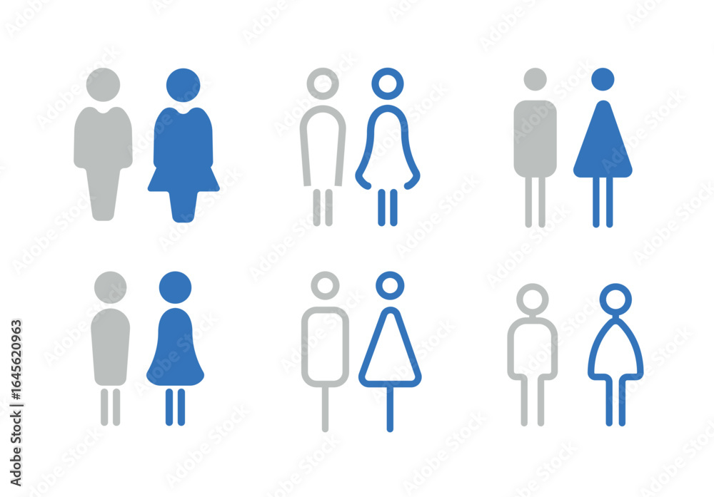 Man and woman icon set. Male and female symbol. Toilet sign. Restroom. WC room. Man and woman icon set. Male and female symbol. Toilet sign. Restroom. WC room.