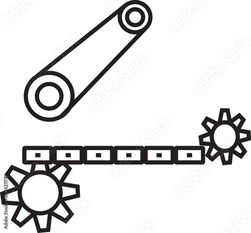 Engine Pulley with Belts, Gears and Chain – Mechanical Transmission System Vector Illustration
