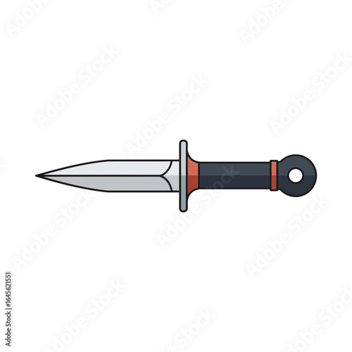 A dagger with a silver blade and a black handle is displayed.