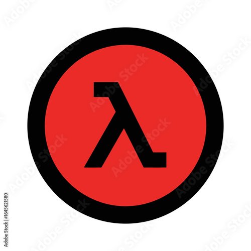 A red circle contains a black lambda symbol within a black outline.